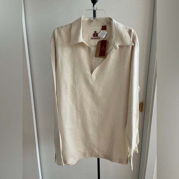 NWT Reunion premium 100% linen tunic Skipper collared casual shirt ivory XXL - Picture 6 of 15